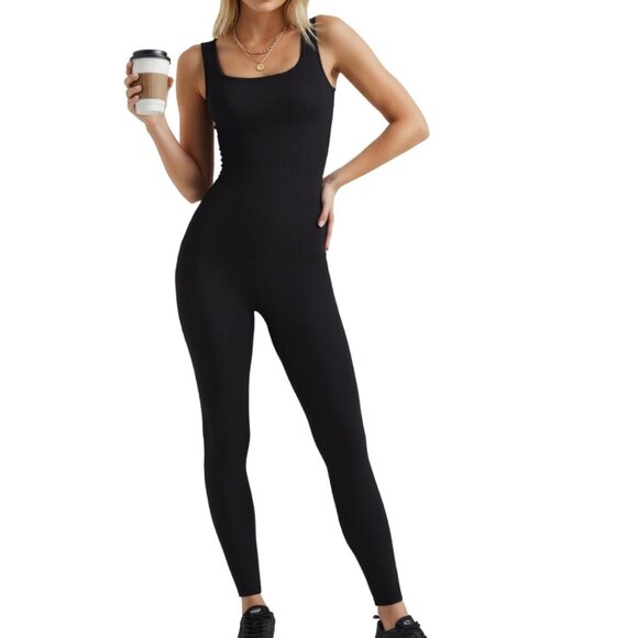 Popilush Jumpsuits for Women Built-In Bra Square Neck Workout Seamless Leggings - Picture 2 of 6